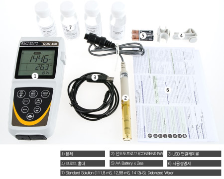 CON450 TDS, 전도, 염분, 온도 측정기